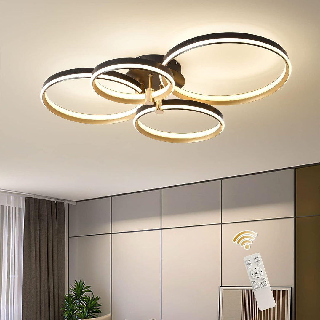 Ganeed LED Dimmable Ceiling Light Modern 4 Rings Ceiling Lamp with Remote Control,60W Gold Plating Flush Mount Ceiling Lights for Living Room, Bedroom, Kitchen, Corridor, Dining Room,3 Color - Just Closeouts Canada Inc.