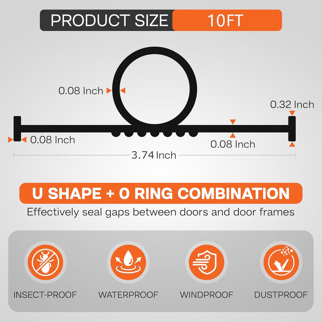 Garage Door Rubber Seal, 10ft,12ft,16ft,20ft Lengths, U - Shape (10ft) Weatherproof Weatherstrip Garage Door Replacement Rubber - Just Closeouts Canada Inc.