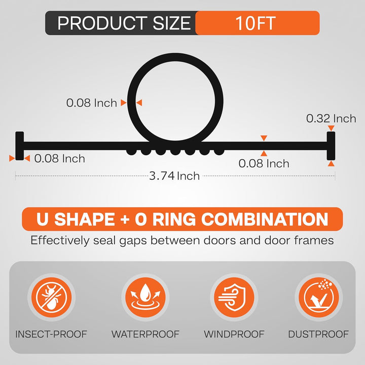 Garage Door Rubber Seal, 10ft,12ft,16ft,20ft Lengths, U - Shape (10ft) Weatherproof Weatherstrip Garage Door Replacement Rubber - Just Closeouts Canada Inc.