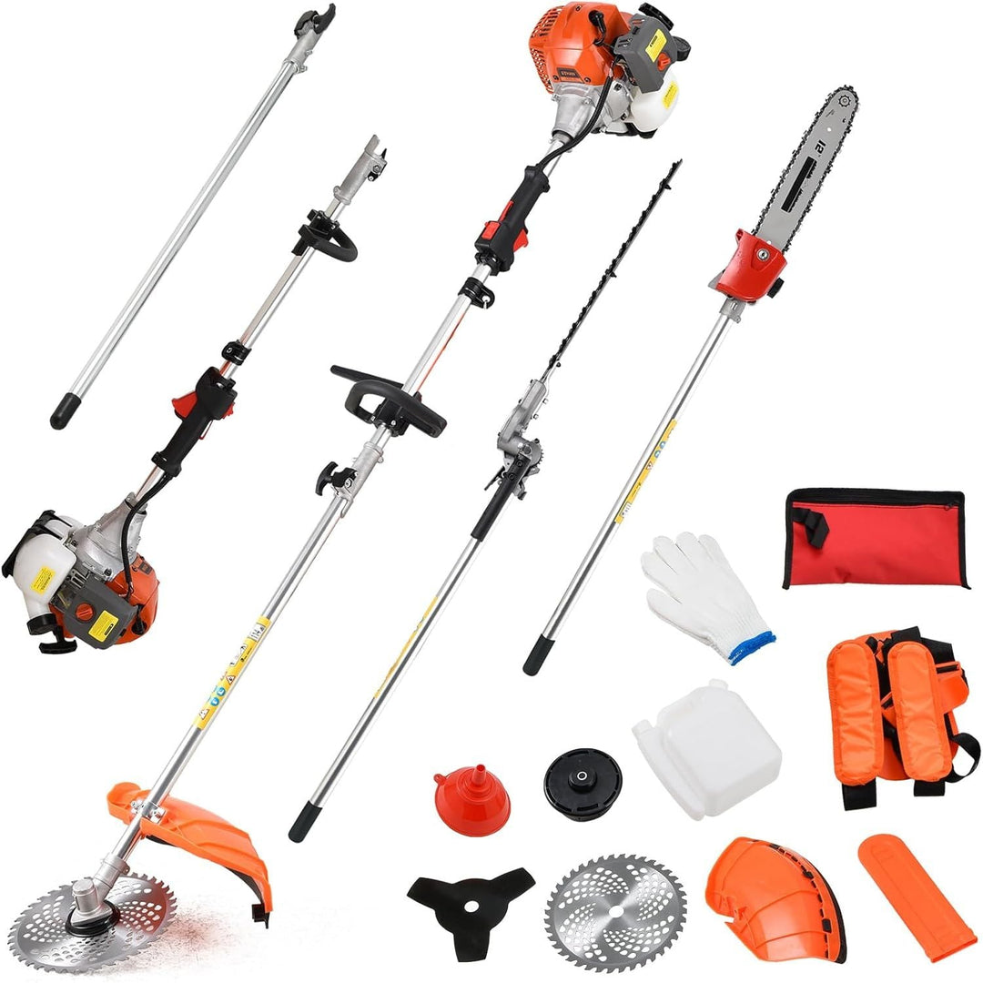 Gas Powered Hedge Trimmer 41.5cc Gas Weed Wacker 5 in 1 Weed Eater Gas Powered Multi Functional Garden Trimming Tools Gas Weed Eater Long Reach Pole Saw for Tree Trimming (one 41.5cc Engine) - Just Closeouts Canada Inc.