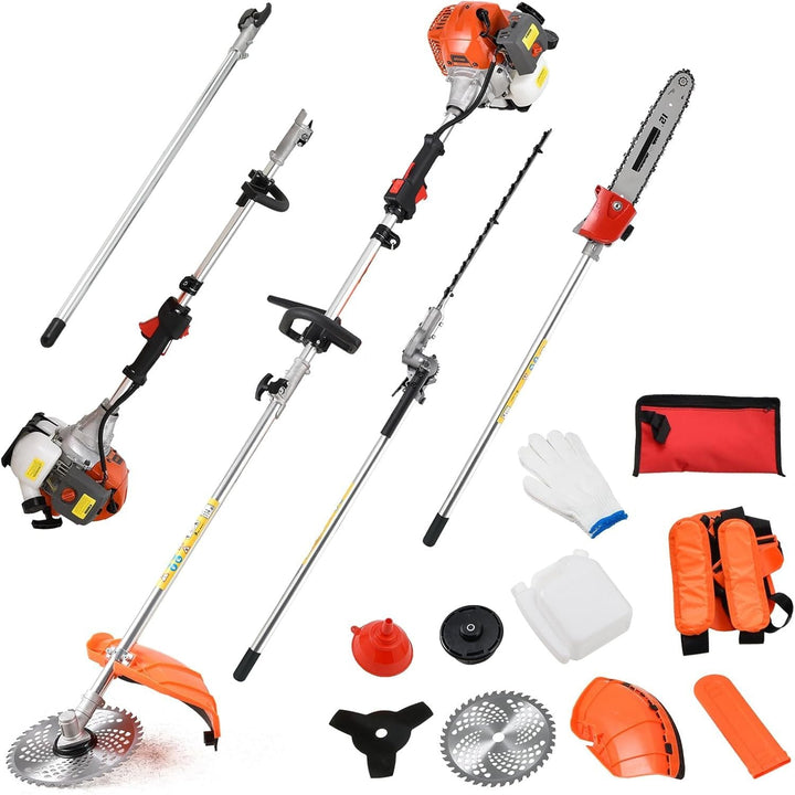 Gas Powered Hedge Trimmer 41.5cc Gas Weed Wacker 5 in 1 Weed Eater Gas Powered Multi Functional Garden Trimming Tools Gas Weed Eater Long Reach Pole Saw for Tree Trimming (one 41.5cc Engine) - Just Closeouts Canada Inc.
