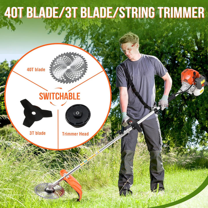 Gas Powered Hedge Trimmer 41.5cc Gas Weed Wacker 5 in 1 Weed Eater Gas Powered Multi Functional Garden Trimming Tools Gas Weed Eater Long Reach Pole Saw for Tree Trimming (one 41.5cc Engine) - Just Closeouts Canada Inc.