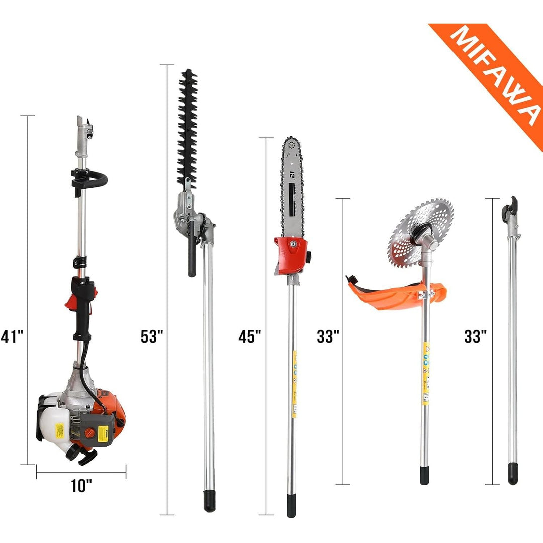 Gas Powered Hedge Trimmer 41.5cc Gas Weed Wacker 5 in 1 Weed Eater Gas Powered Multi Functional Garden Trimming Tools Gas Weed Eater Long Reach Pole Saw for Tree Trimming (one 41.5cc Engine) - Just Closeouts Canada Inc.