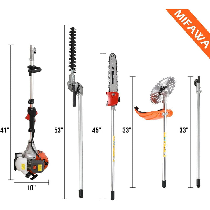 Gas Powered Hedge Trimmer 41.5cc Gas Weed Wacker 5 in 1 Weed Eater Gas Powered Multi Functional Garden Trimming Tools Gas Weed Eater Long Reach Pole Saw for Tree Trimming (one 41.5cc Engine) - Just Closeouts Canada Inc.