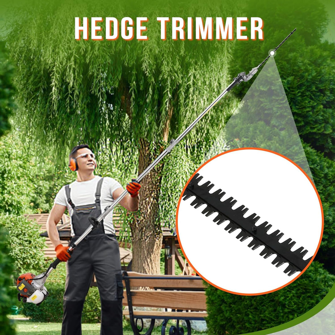 Gas Powered Hedge Trimmer 41.5cc Gas Weed Wacker 5 in 1 Weed Eater Gas Powered Multi Functional Garden Trimming Tools Gas Weed Eater Long Reach Pole Saw for Tree Trimming (one 41.5cc Engine) - Just Closeouts Canada Inc.