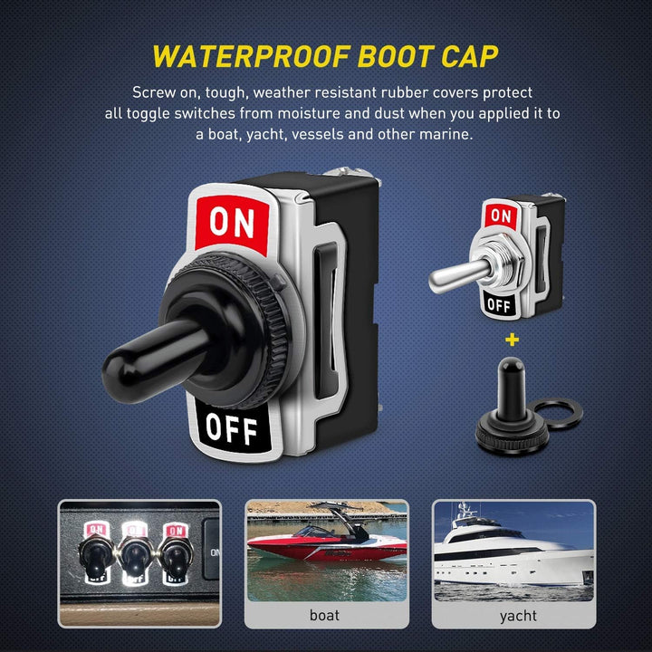 Gebildet 10A/12VDC, 6A/24VDC, 2 Pin SPST ON/Off Rocker Toggle Switch with Waterproof Cover, Used for Car Auto Truck Boat (Pack of 8, Black) - Just Closeouts Canada Inc.