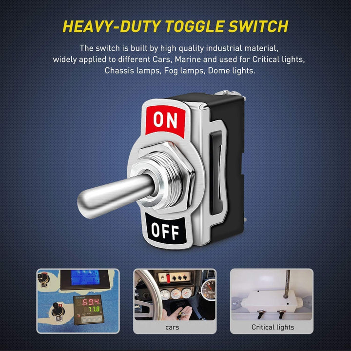 Gebildet 10A/12VDC, 6A/24VDC, 2 Pin SPST ON/Off Rocker Toggle Switch with Waterproof Cover, Used for Car Auto Truck Boat (Pack of 8, Black) - Just Closeouts Canada Inc.