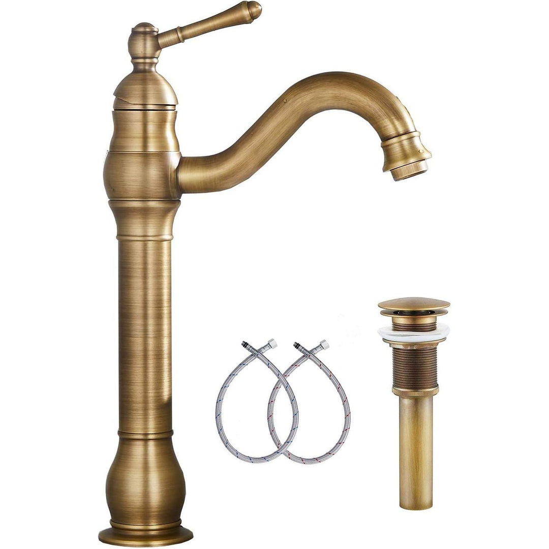 GGStudy Antique Brass Bathroom Sink Faucet Single Handle One Hole Tall Body - Just Closeouts Canada Inc.