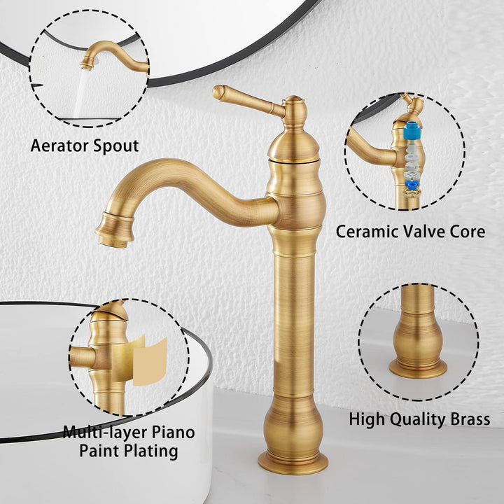 GGStudy Antique Brass Bathroom Sink Faucet Single Handle One Hole Tall Body - Just Closeouts Canada Inc.