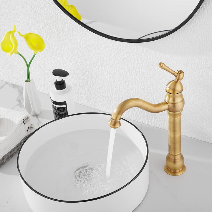GGStudy Antique Brass Bathroom Sink Faucet Single Handle One Hole Tall Body - Just Closeouts Canada Inc.
