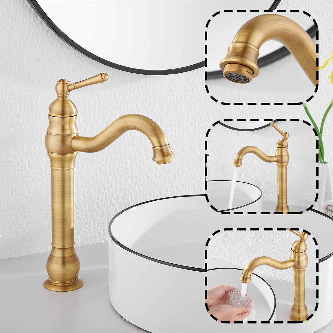 GGStudy Antique Brass Bathroom Sink Faucet Single Handle One Hole Tall Body - Just Closeouts Canada Inc.