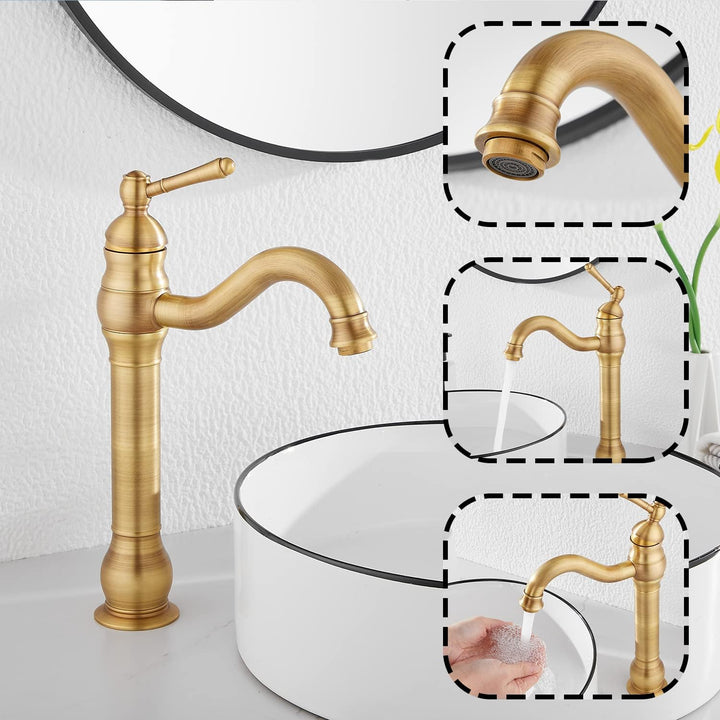 GGStudy Antique Brass Bathroom Sink Faucet Single Handle One Hole Tall Body - Just Closeouts Canada Inc.