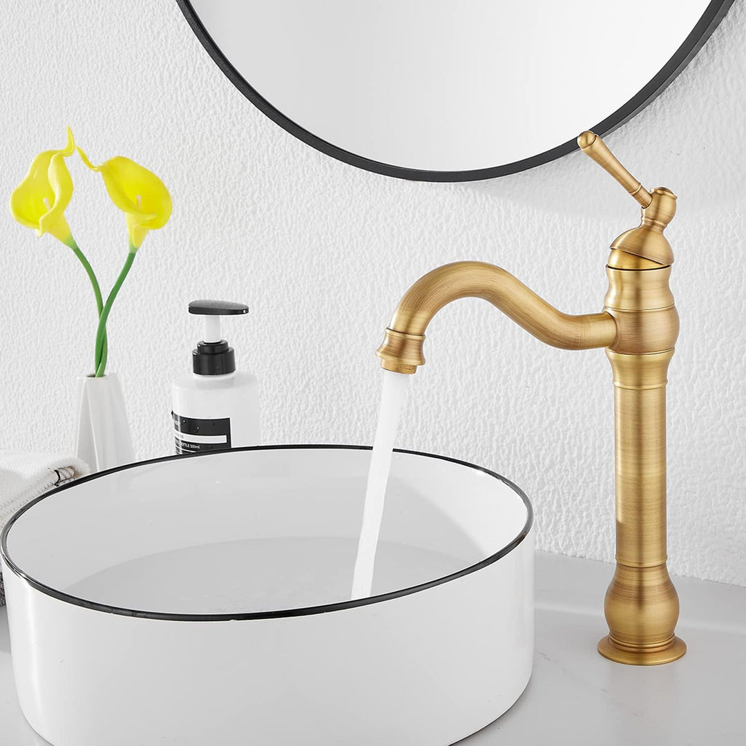 GGStudy Antique Brass Bathroom Sink Faucet Single Handle One Hole Tall Body - Just Closeouts Canada Inc.