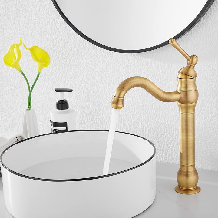 GGStudy Antique Brass Bathroom Sink Faucet Single Handle One Hole Tall Body - Just Closeouts Canada Inc.