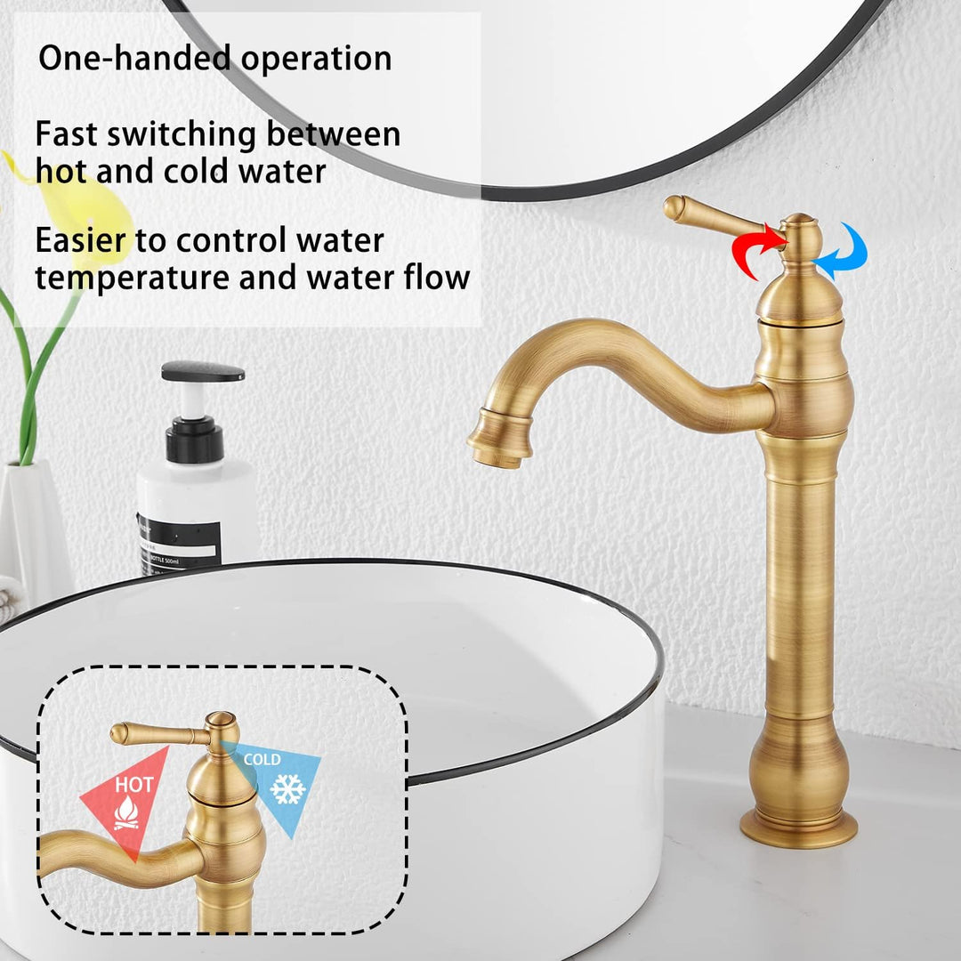 GGStudy Antique Brass Bathroom Sink Faucet Single Handle One Hole Tall Body - Just Closeouts Canada Inc.