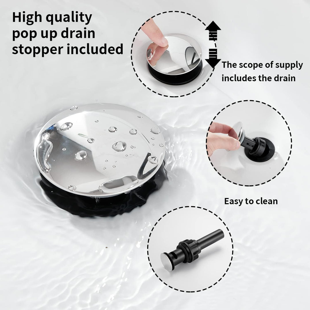 GGStudy Chrome Single Handle One Hole Bathroom Sink Faucet Stainless Steel Matching Pop Up Drain with Overflow - Just Closeouts Canada Inc.