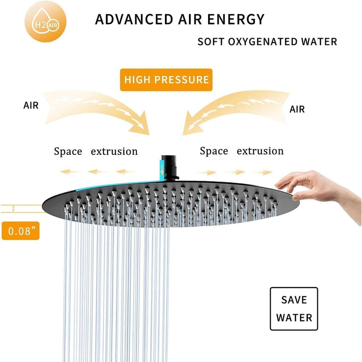GGStudy Matte Black Bathroom Shower Faucet Set System with Rough - in Valve Shower Set Bath Rainfall Shower Faucet System 8inch Round - Stainless Steel Metal Shower Head - Just Closeouts Canada Inc.