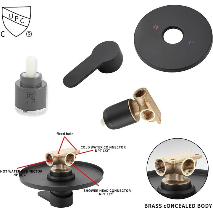 GGStudy Matte Black Bathroom Shower Faucet Set System with Rough - in Valve Shower Set Bath Rainfall Shower Faucet System 8inch Round - Stainless Steel Metal Shower Head - Just Closeouts Canada Inc.