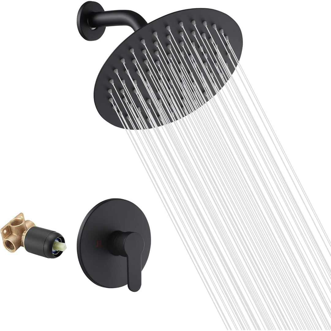 GGStudy Matte Black Bathroom Shower Faucet Set System with Rough - in Valve Shower Set Bath Rainfall Shower Faucet System 8inch Round - Stainless Steel Metal Shower Head - Just Closeouts Canada Inc.