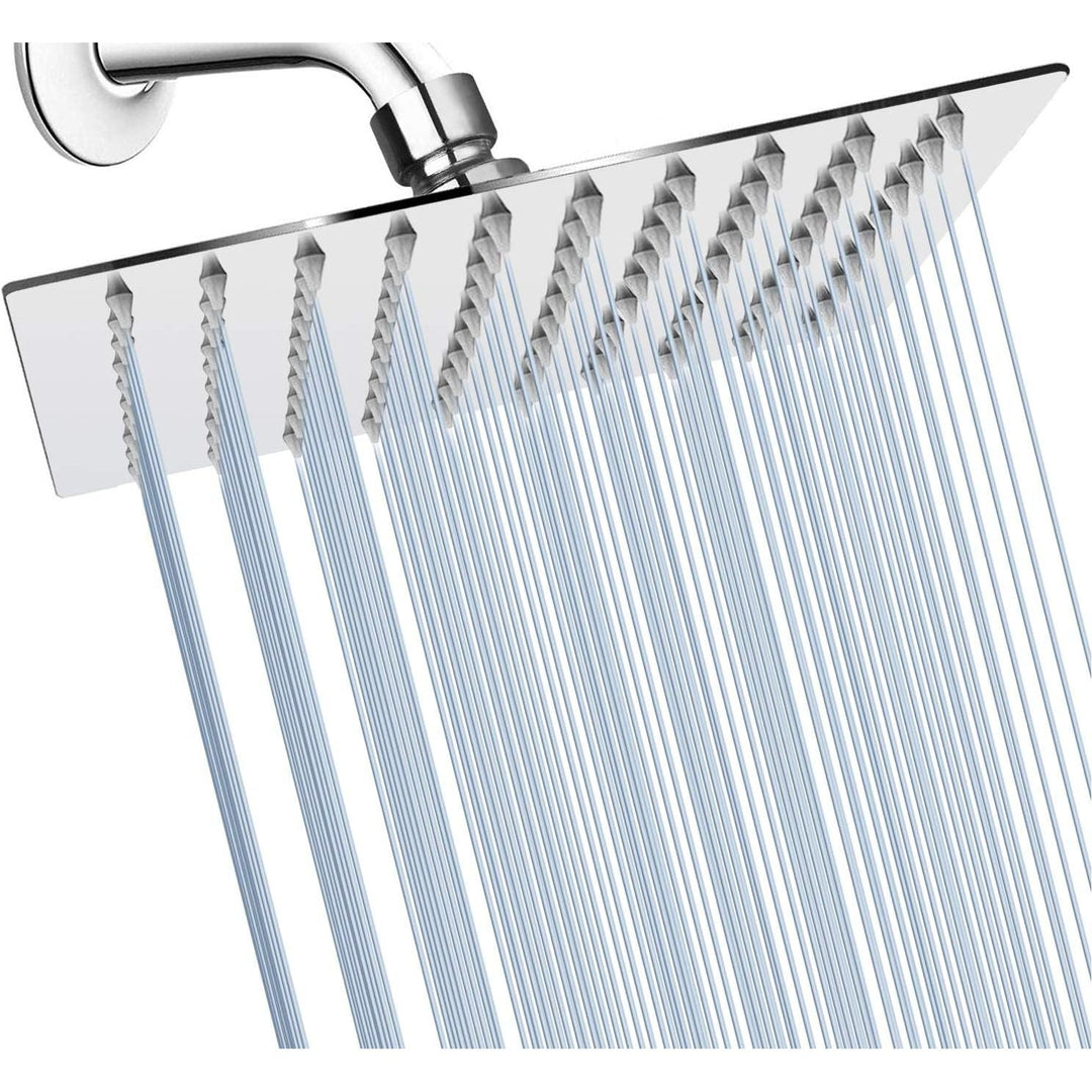 GGStudy Shower Head Rainfall 8 inch High Pressure Shower Heads 360 Degree Adjustable Self - Cleaning Silicone Nozzle Square Heads Chrome - Just Closeouts Canada Inc.