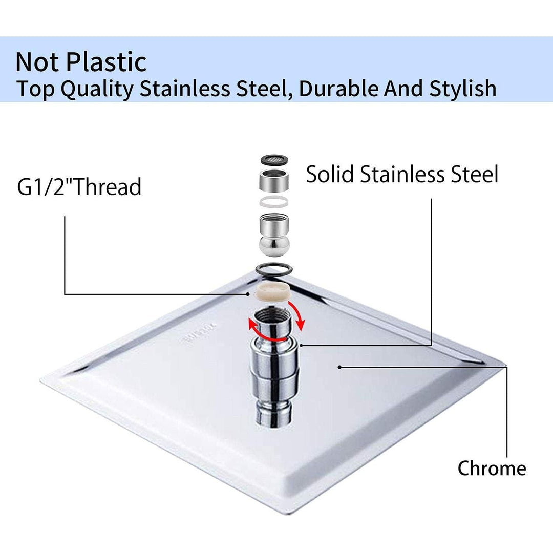 GGStudy Shower Head Rainfall 8 inch High Pressure Shower Heads 360 Degree Adjustable Self - Cleaning Silicone Nozzle Square Heads Chrome - Just Closeouts Canada Inc.