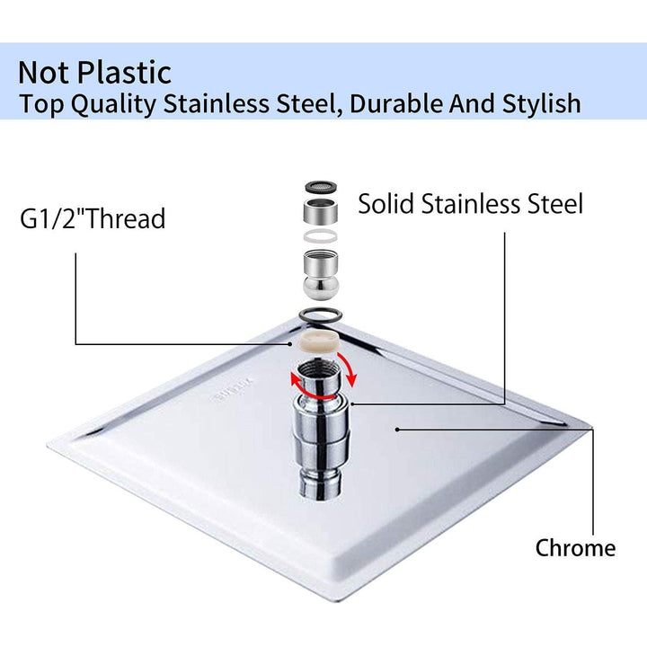 GGStudy Shower Head Rainfall 8 inch High Pressure Shower Heads 360 Degree Adjustable Self - Cleaning Silicone Nozzle Square Heads Chrome - Just Closeouts Canada Inc.