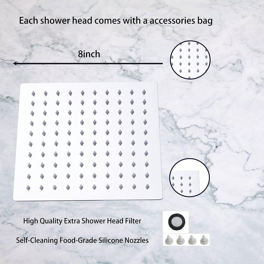 GGStudy Shower Head Rainfall 8 inch High Pressure Shower Heads 360 Degree Adjustable Self - Cleaning Silicone Nozzle Square Heads Chrome - Just Closeouts Canada Inc.
