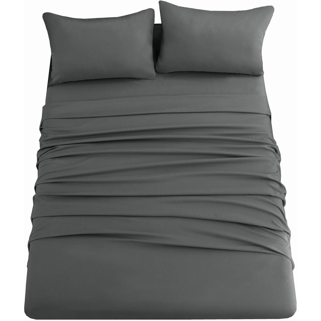 Ghooss Bed Sheet Set - 1 Flat Sheet,1 Fitted Sheet and 2 Pillowcases,100% Microfiber Luxury Bedding - Deep Pocket,Hypoallergenic,Wrinkle & Fade Free?Dark Grey?Queen? - Just Closeouts Canada Inc.