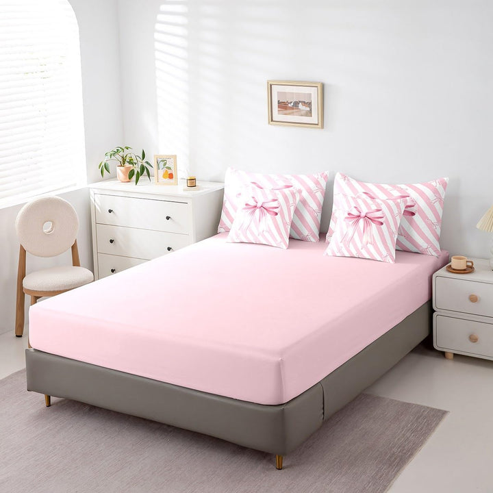 Girls Pink Bow Comforter Set with Sheets Cute Stripe Bowknot 7 Piece Bedding Set Twin Size for Kids Boys Girls Princess Geometric Bow-tie Bed in a Bag - Just Closeouts Canada Inc.X004NY4LEB