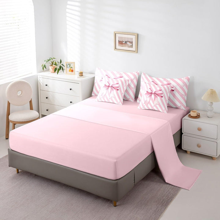 Girls Pink Bow Comforter Set with Sheets Cute Stripe Bowknot 7 Piece Bedding Set Twin Size for Kids Boys Girls Princess Geometric Bow-tie Bed in a Bag - Just Closeouts Canada Inc.X004NY4LEB