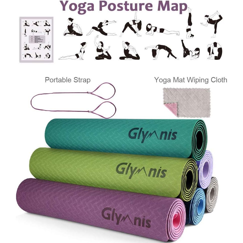 Glymnis Yoga Mat Exercise Mat Thick Non Slip Pilates Mat, Anti Tear Durable for Fitness Workouts Gym with Carrying Strap for Women Men - Just Closeouts Canada Inc.