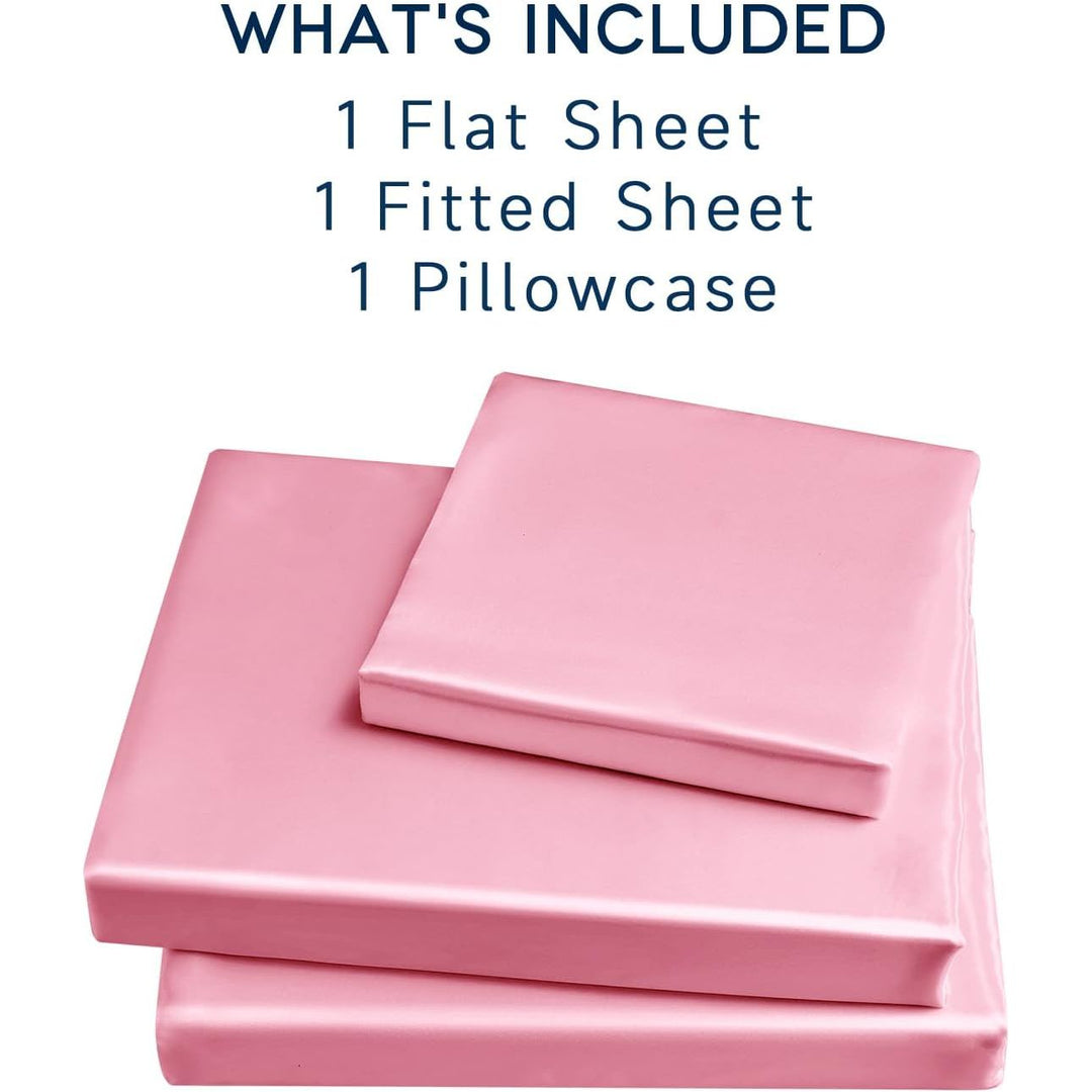 GOLAL Satin Sheets Twin Size - 3 Pieces Luxury Silky Soft Bed Sheets, Wrinkle - Free Light Pink Satin Silk Sheet Set with 1 Deep Pocket Fitted Sheet, 1 Flat Sheet, 1 Pillow Case - Just Closeouts Canada Inc.