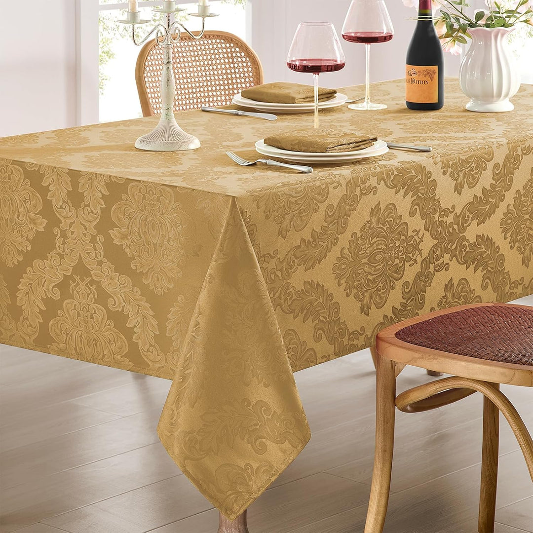 Gold Fall Floral Table Cloths Rectangular 60 x 120 Inch (10-12 Seats), Waterproof Decorative Washable Damask Tablecloth Covers for Dining Kitchen Buffet Table, Wedding Indoor Outdoor Party - Just Closeouts Canada Inc.X004O3PGG3