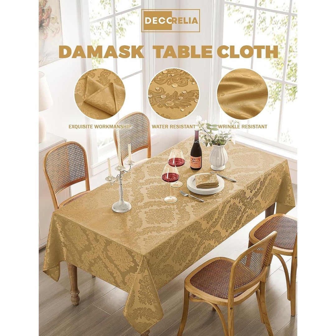 Gold Floral Table Cloths Rectangular 60 x 84 Inch (6-8 Seats), Waterproof 100% Polyester Washable Damask Tablecloth Covers for Dining Kitchen Buffet Table, Wedding Indoor Outdoor Party - Just Closeouts Canada Inc.X004O3PFBJ
