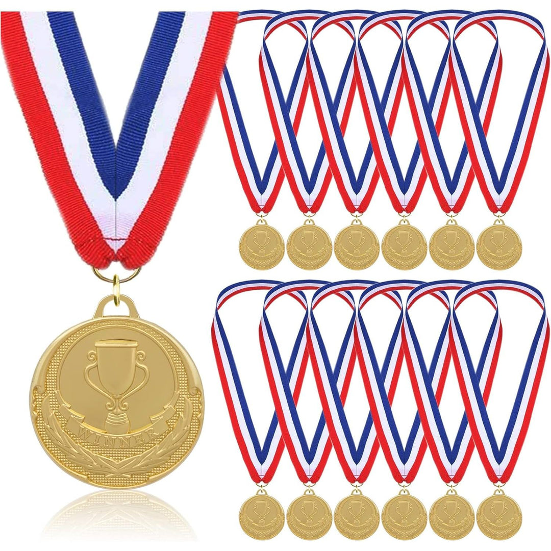 Gold Medals for Awards - 12 Pieces Winner Medal Metal with Neck Ribbon Prizes for Kids, Adults, Sports Day, Spelling Bees, Competitions, Party, 2 Inches - Just Closeouts Canada Inc.