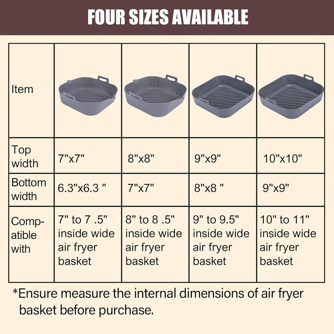 Golden Associate Silicone Liners Square for Air Fryer, 2 Pcs Non - stick Food - grade Reusable Basket Silicone Pot Baking Tray Airfryer Accessories, Top Size 9 inches, Bottom Size 8 inches - Just Closeouts Canada Inc.