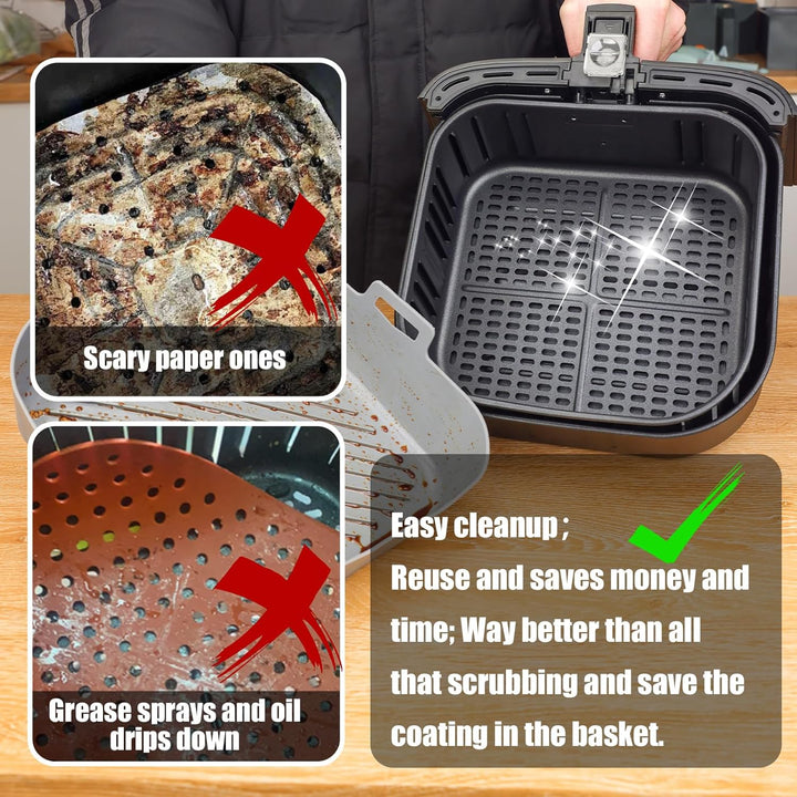 Golden Associate Silicone Liners Square for Air Fryer, 2 Pcs Non - stick Food - grade Reusable Basket Silicone Pot Baking Tray Airfryer Accessories, Top Size 9 inches, Bottom Size 8 inches - Just Closeouts Canada Inc.