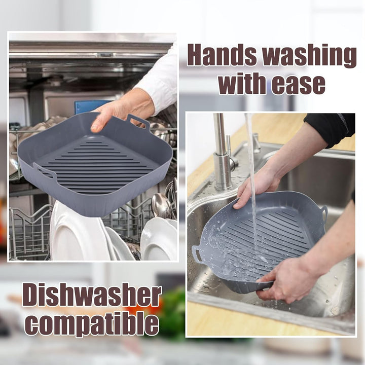 Golden Associate Silicone Liners Square for Air Fryer, 2 Pcs Non - stick Food - grade Reusable Basket Silicone Pot Baking Tray Airfryer Accessories, Top Size 9 inches, Bottom Size 8 inches - Just Closeouts Canada Inc.