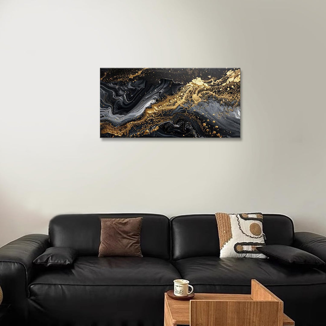 Golden Swirl Abstract Painting Luxurious Black and Gold Marble Wall Art Canvas Print Picture Décor - Just Closeouts Canada Inc.