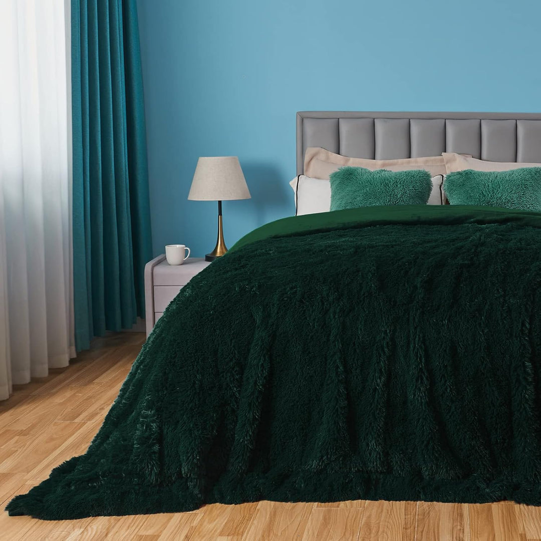 GONAAP Faux Fur Throw Blanket Super Soft Cozy Plush Fuzzy Shaggy Blanket for Couch Sofa Bed (Forest Green, Queen(90"x90")) - Just Closeouts Canada Inc.