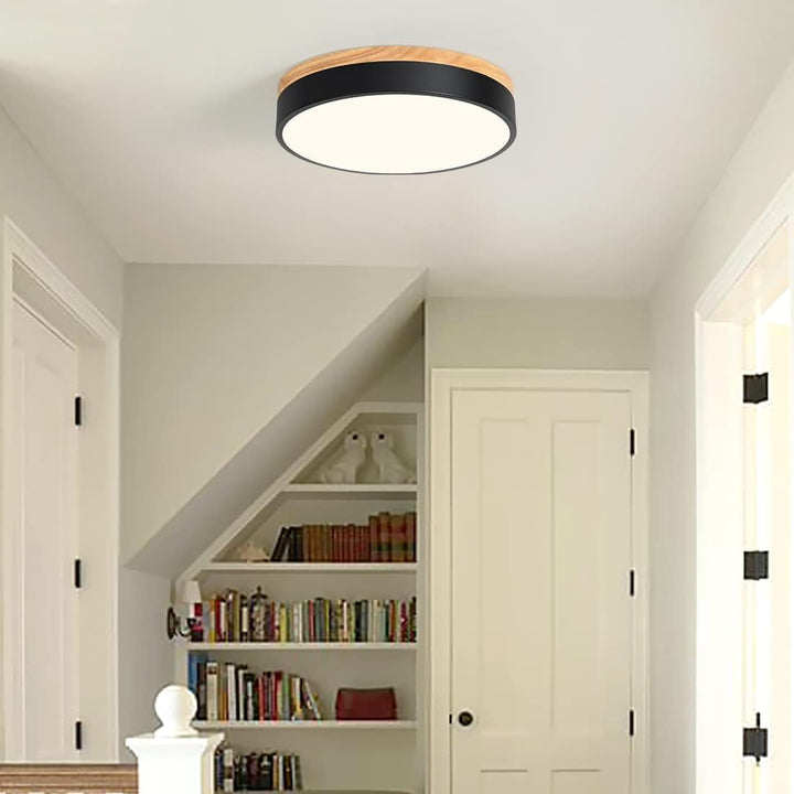 Goomavi Modern LED Ceiling Light, Minimalist 11.8" Wood Flush Mount Ceiling Fixtures, Neutral Light Circle Round Ceiling Lighting Lamp for Bedroom, Kitchen, Hallway, Bathroom(Black, Dimmable) - Just Closeouts Canada Inc.