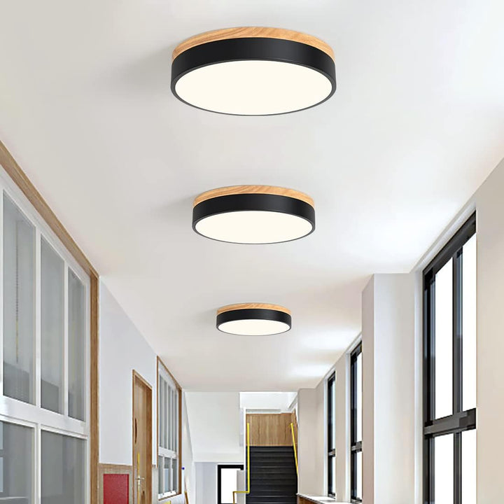 Goomavi Modern LED Ceiling Light, Minimalist 11.8" Wood Flush Mount Ceiling Fixtures, Neutral Light Circle Round Ceiling Lighting Lamp for Bedroom, Kitchen, Hallway, Bathroom(Black, Dimmable) - Just Closeouts Canada Inc.