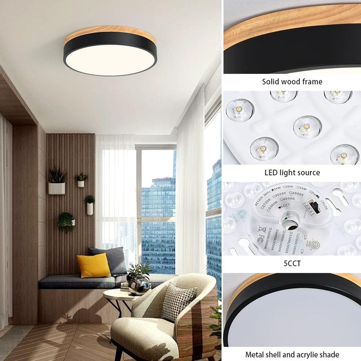 Goomavi Modern LED Ceiling Light, Minimalist 11.8" Wood Flush Mount Ceiling Fixtures, Neutral Light Circle Round Ceiling Lighting Lamp for Bedroom, Kitchen, Hallway, Bathroom(Black, Dimmable) - Just Closeouts Canada Inc.