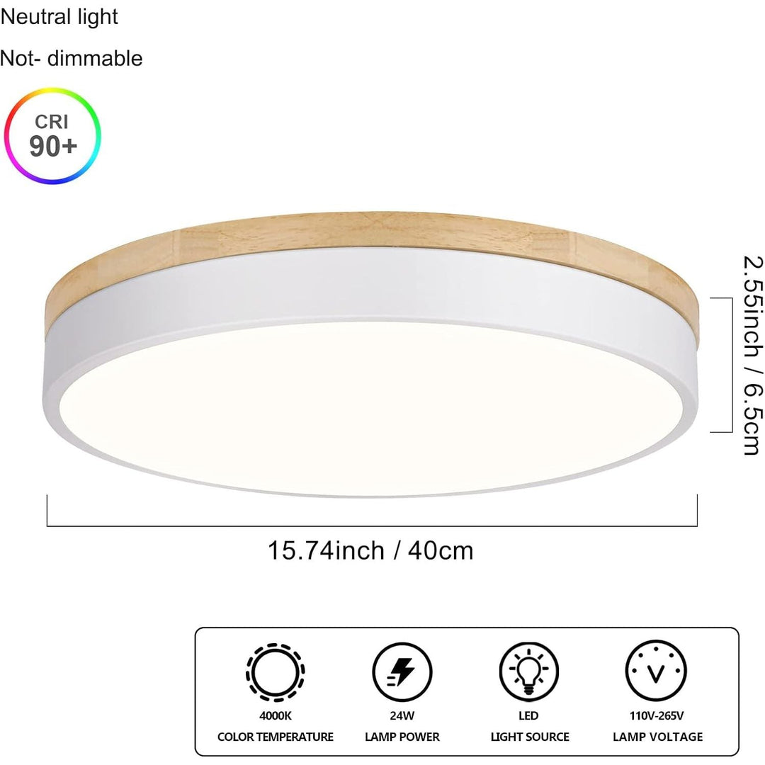 Goomavi Modern Wood Ceiling Light, Minimalist LED Flush Mount Light Fixture,15.74 in White Circle Round Close to Ceiling Lighting Fixtures for Bedroom, Kitchen, Laundry Room, Living Room, Dining Room - Just Closeouts Canada Inc.