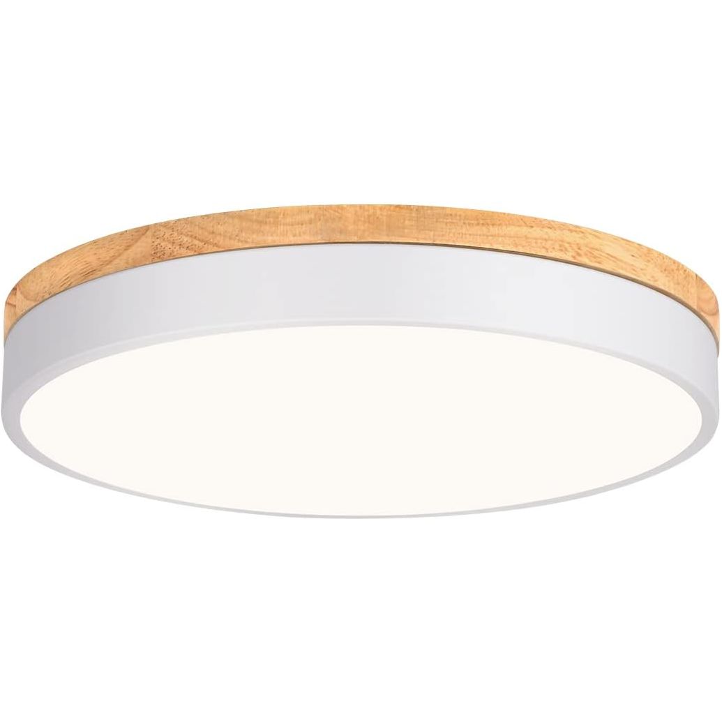Goomavi Modern Wood Ceiling Light, Minimalist LED Flush Mount Light Fixture,15.74 in White Circle Round Close to Ceiling Lighting Fixtures for Bedroom, Kitchen, Laundry Room, Living Room, Dining Room - Just Closeouts Canada Inc.