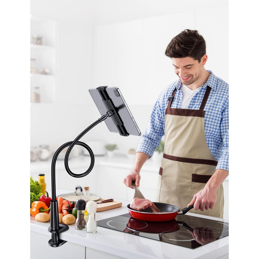Gooseneck Tablet Holder Stand for Bed: Tryone Adjustable Flexible Arm Tablets Mount Clamp on Table Compatible with iPad Air Mini | Galaxy Tabs | Kindle Fire | Switch or Other 4.7 - 10.5" Devices(Black) - Just Closeouts Canada Inc.
