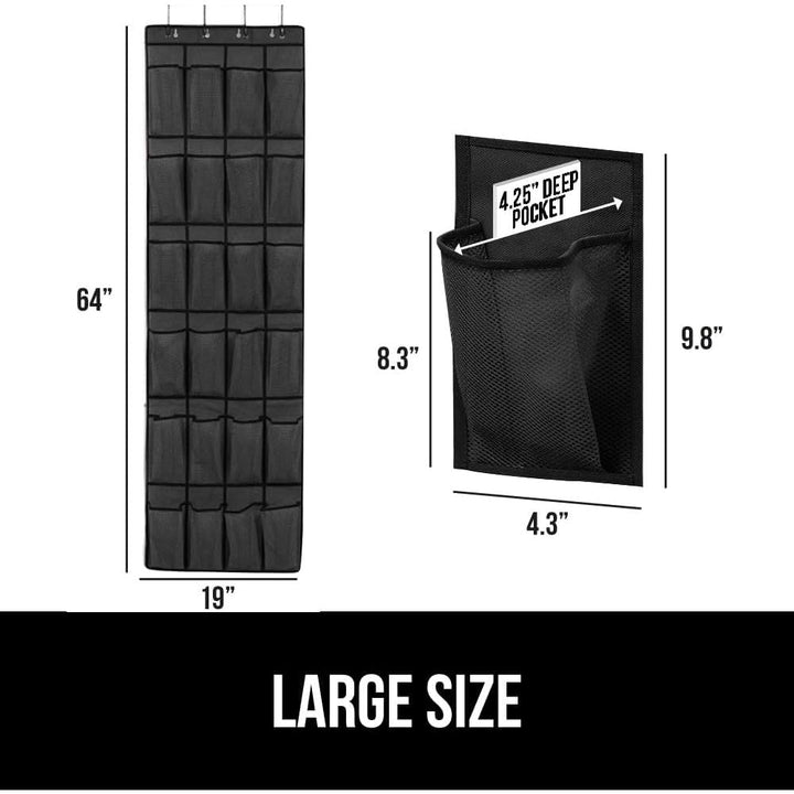 GORILLA GRIP Breathable Mesh Large 24 Pocket Shoe Organizer, 2 Pack, Holds Up to 40 Pounds, Sturdy Hooks, Space Saving, Over Door, Hangs on Closets for Shoes, Sneakers or Home Accessories, Black - Just Closeouts Canada Inc.