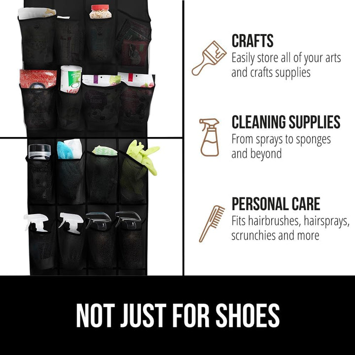 GORILLA GRIP Breathable Mesh Large 24 Pocket Shoe Organizer, 2 Pack, Holds Up to 40 Pounds, Sturdy Hooks, Space Saving, Over Door, Hangs on Closets for Shoes, Sneakers or Home Accessories, Black - Just Closeouts Canada Inc.