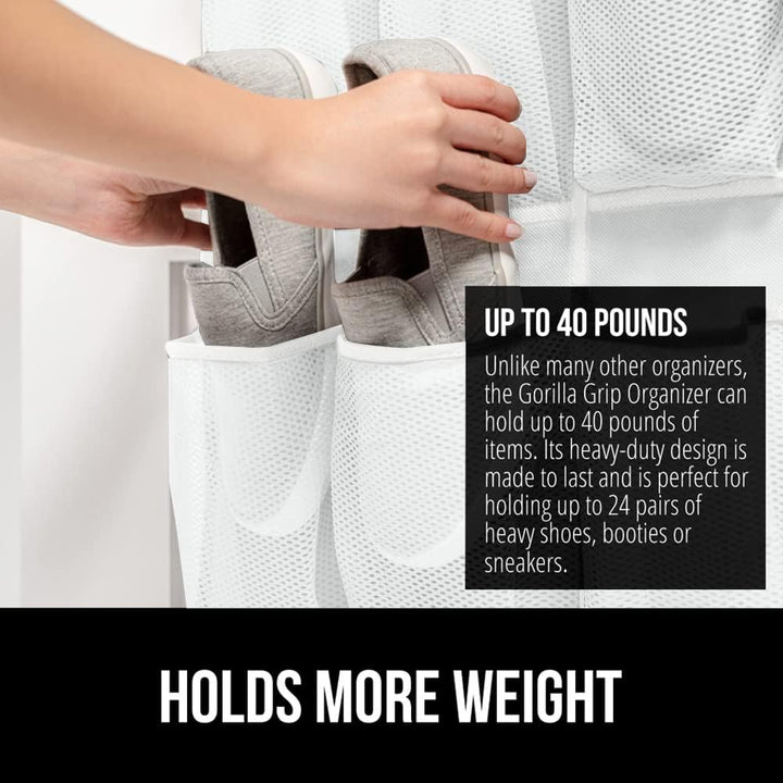 GORILLA GRIP Breathable Mesh Large 24 Pocket Shoe Organizer, 2 Pack, Holds Up to 40 Pounds, Sturdy Hooks, Space Saving, Over Door, Hangs on Closets for Shoes, Sneakers or Home Accessories, White - Just Closeouts Canada Inc.