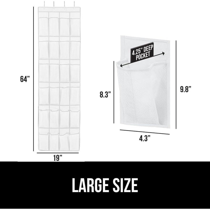 GORILLA GRIP Breathable Mesh Large 24 Pocket Shoe Organizer, 2 Pack, Holds Up to 40 Pounds, Sturdy Hooks, Space Saving, Over Door, Hangs on Closets for Shoes, Sneakers or Home Accessories, White - Just Closeouts Canada Inc.